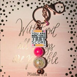 Rose Gold Bag Charm with Pink & White Accent Beads